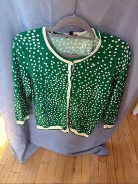 Talbots Green Polka Dot Button-Front Cardigan